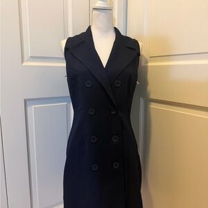 City Threads Navy Double-Breasted Sleeveless Dress